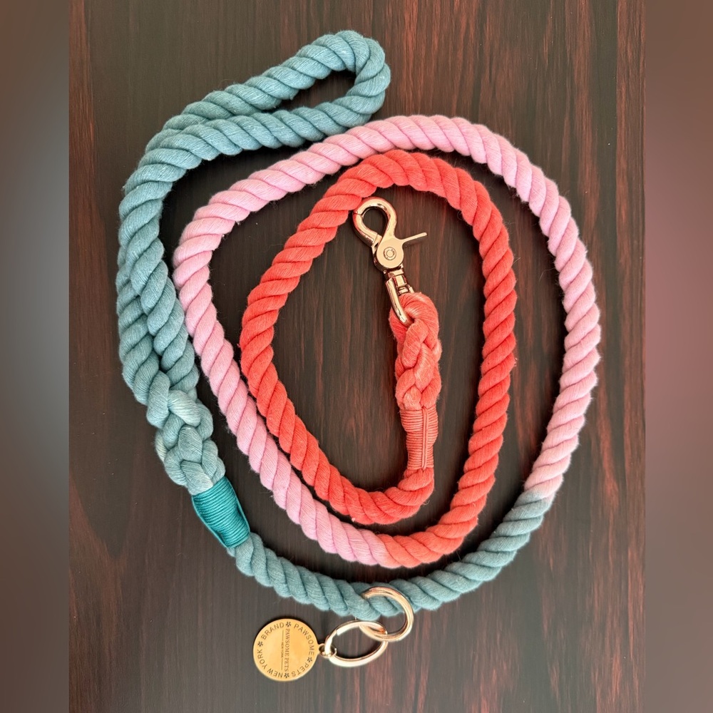 NWOT Pawsome Pets Flax Marine NY Twisted Rope Tie-dye Leash Orange Pink Green